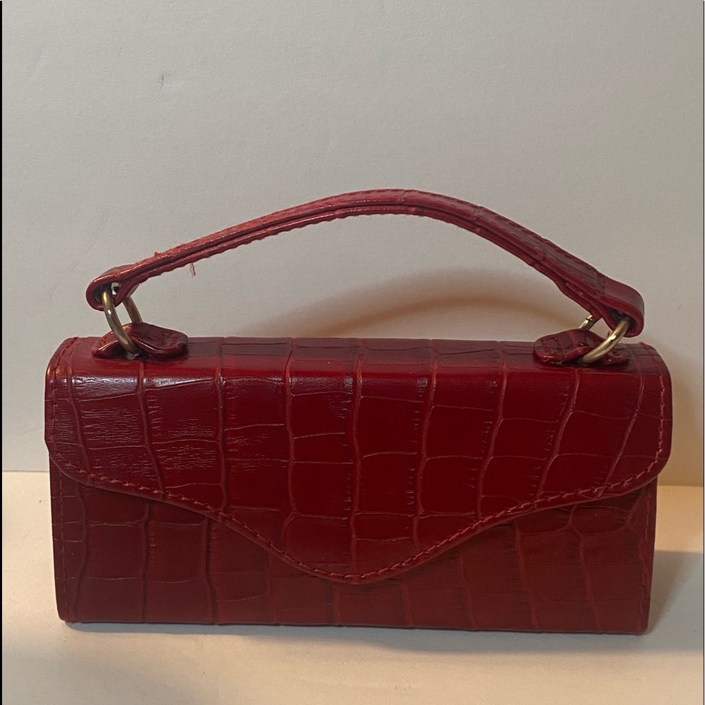 Mini Purse / Glasses Case Red Leather 6"x3" Plus Handle